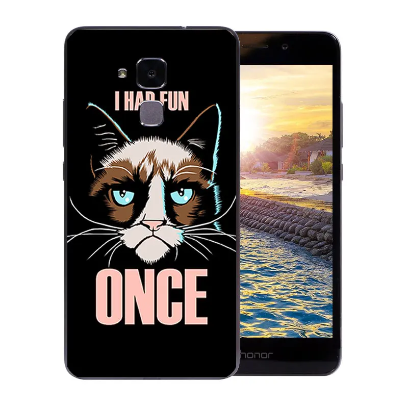 5.2&quot Phone Case For Huawei Honor 5C Shell Clear Soft Silicone for 7 Lite GT3 Black Matte Back Cover Grimace Pattern |