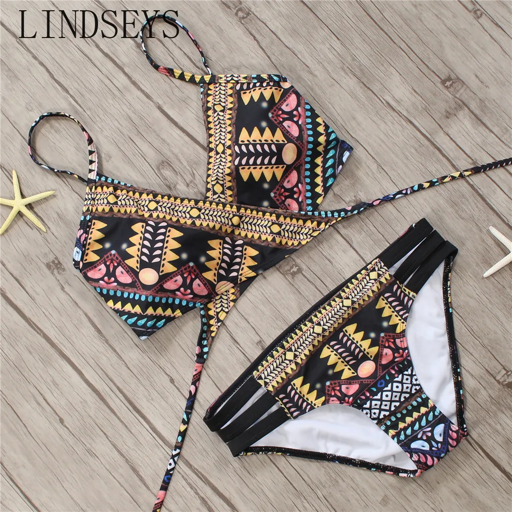 2019 Sexy Bandage Aztec Biquini String Strappy Swim Wear Bathing Suit Swimsuit Beachwear Swimwear Women Brazilian Bikini | Женская