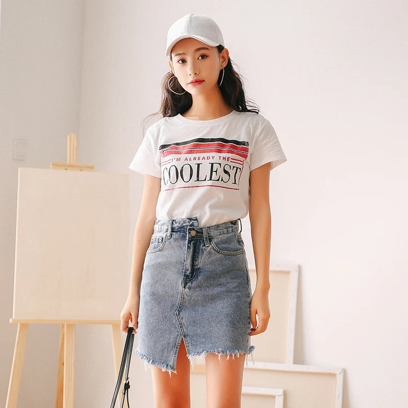 Лето 2018 Асимметричный Высокая Талия Для женщин Джинсовые юбки с кисточкой