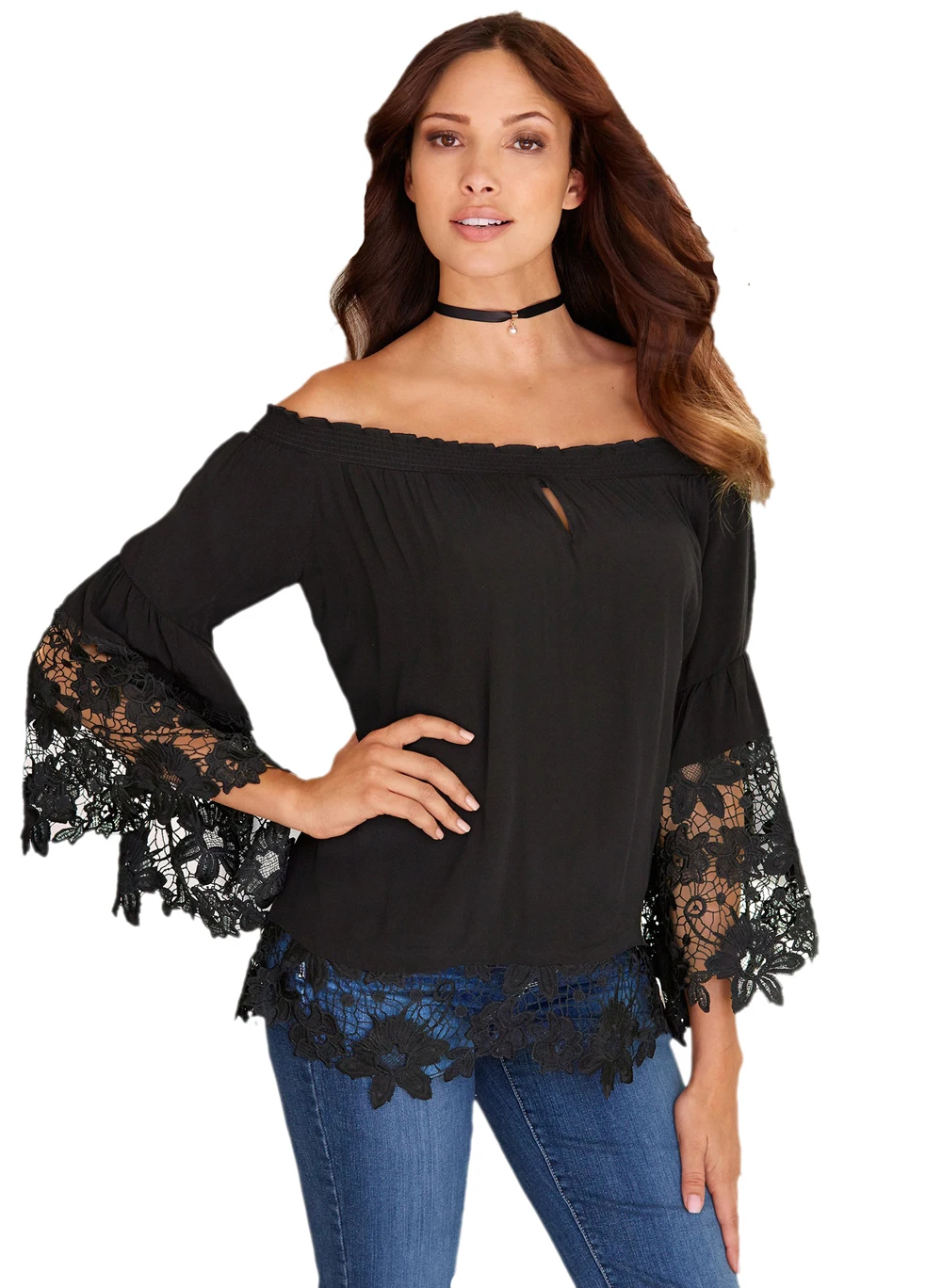 

Hot New Elegant Lace T-Shirt Sexy Top Clubwear Free Shipping Off-The-Shoulder Lace Trim T Shirt 3S2488