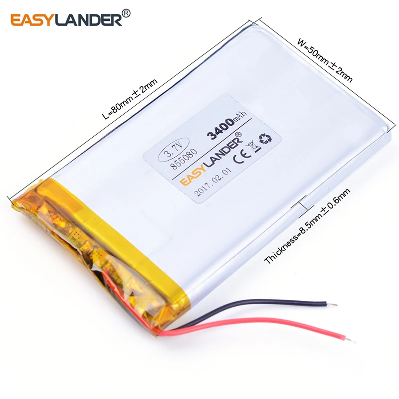 855080 3 7 V 3400mAh литий-полимерный литий-ионный аккумулятор для mp3 mp4 mp5 телефона DVR GPS power