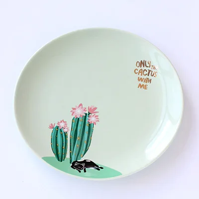green dish Набор посуды кактус, креативные керамические кружки, костяной фарфор, набор посуды, кухонная посуда, подарок, мультяшная чашка для закусок, посуда, столовые приборы - Цвет: green dish