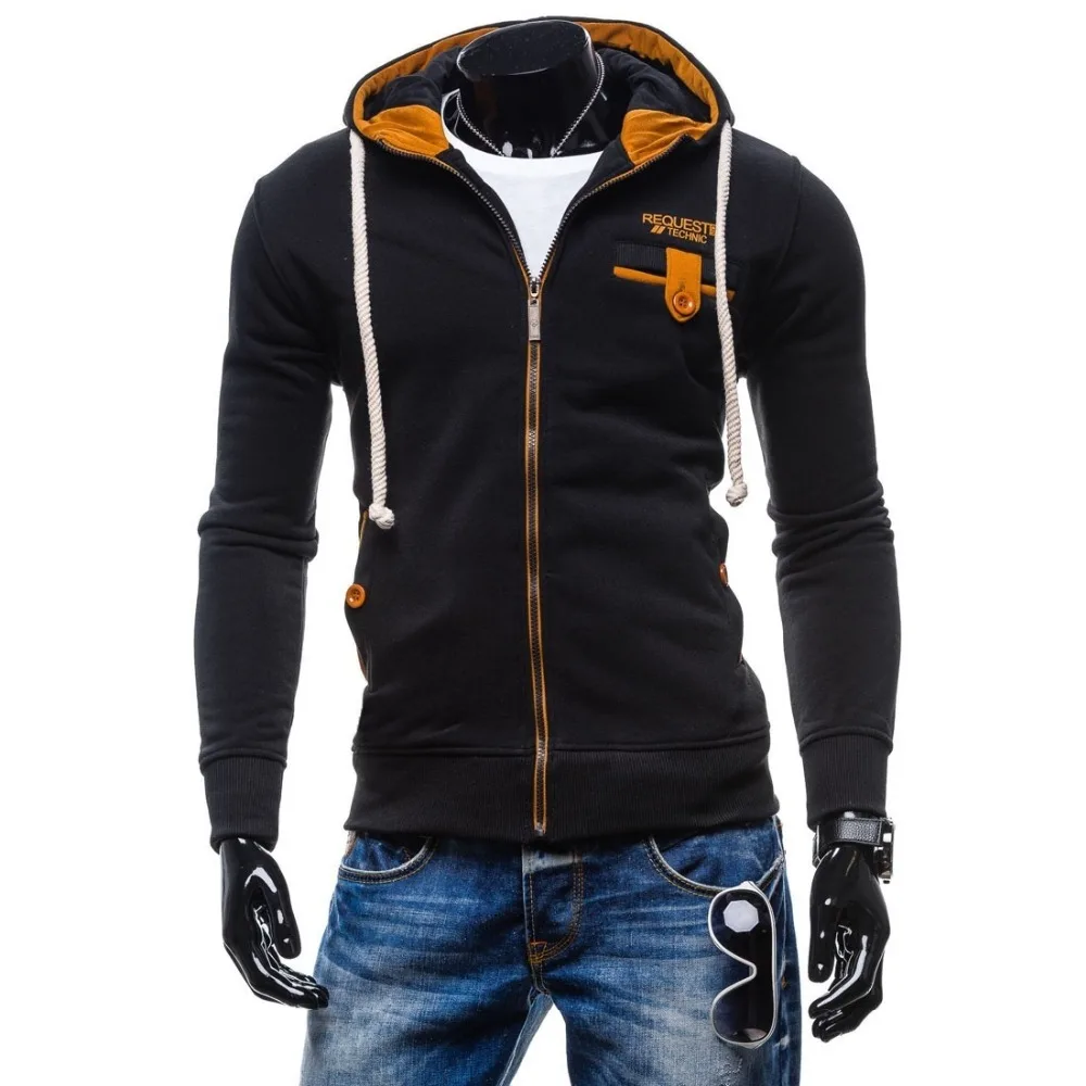 Мужская толстовка с капюшоном ZOGAA черная Повседневная Толстовка на молнии в