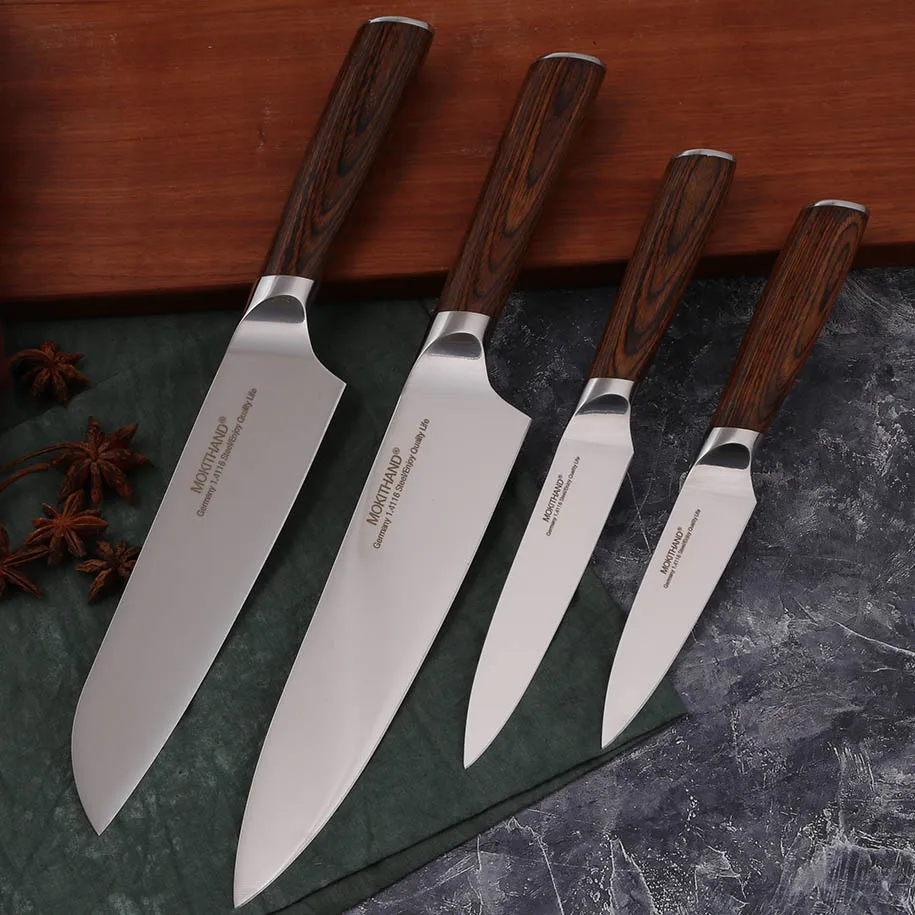 4pcs Each Set Кухонный нож, японские поварские ножи, набор профессиональных немецких ножей 1,4116 из высокоуглеродистой стали, нож для хлеба Santoku для приготовления пищи - Цвет: 4pcs Each Set