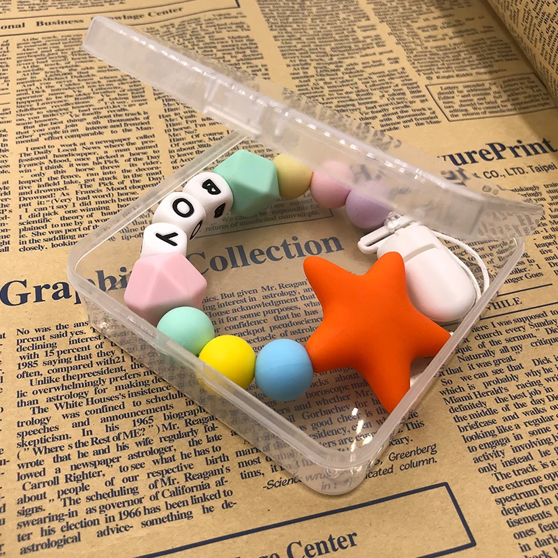 Soporte de cadena de chupete de silicona para beb&eacute;, productos de dentici&oacute;n, nombre personalizado, cuentas de silicona, estrella, mordedor, regalo de Ducha-4