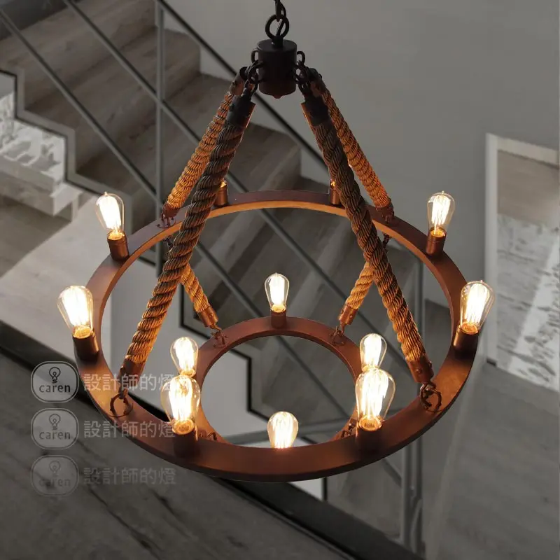 Круглая Люстра в стиле лофт винтажная люстра с 12 светильниками 2 железных кольца