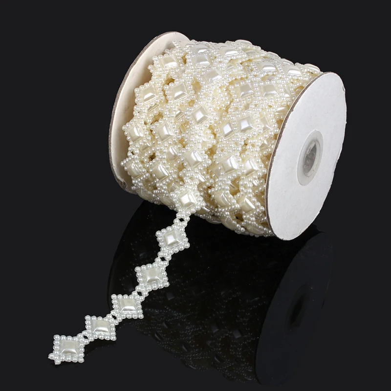 2 ярдов/партия 20 мм ABS плоская задняя жемчужина цвета слоновой кости веревка