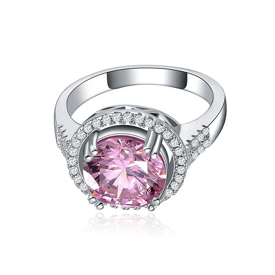 Европейский Мода Bijoux серебряные кольца для женщин розовое кольцо с кристаллом