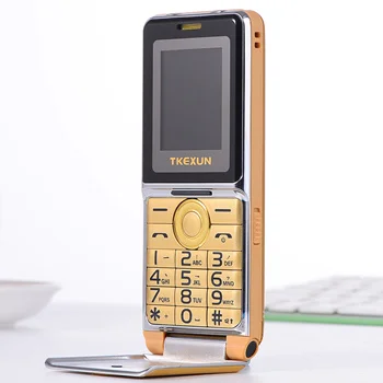 Gold TKEXUN G6000 мобильный телефон с откидной крышкой, 1,8 дюймов, две sim-карты, четыре диапазона, GSM фонарик, SOS, быстрый набор, большая русская клавиатура, сотовые телефоны - Цвет: Gold