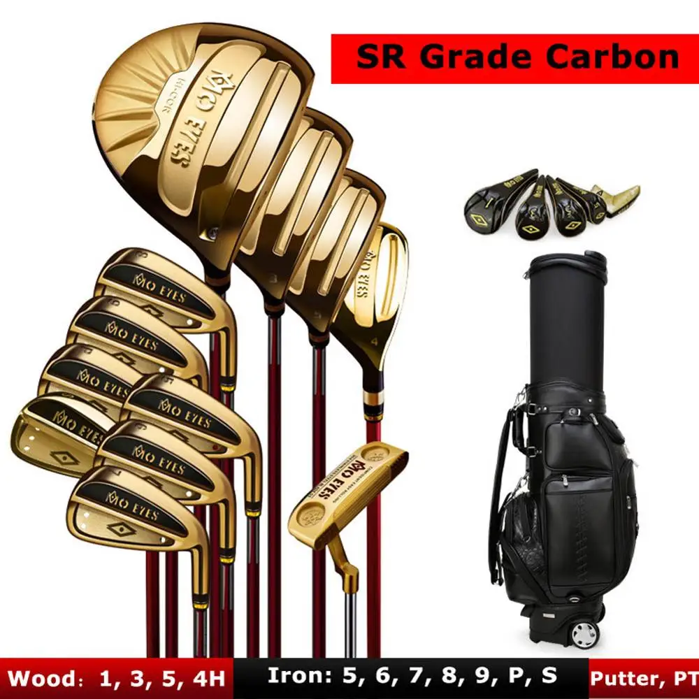 Gold Carbon SR Grade Mo Eyes 12 шт./компл. полный титановый сплав клюшка для гольфа набор с сумкой - Цвет: Gold Carbon SR Grade