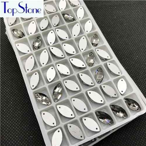 grey TopStone 6x12 мм 7x15 мм 9x18 мм Navette пришитые камни плоские стеклянные кристаллы 2 отверстия пришивные стразы в виде конского глаза для одежды - Цвет: grey