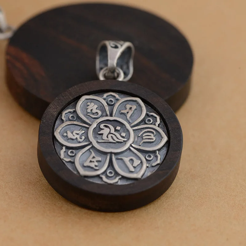 Подлинная серебряная подвеска мантра из черного дерева кулон с шестью надписями