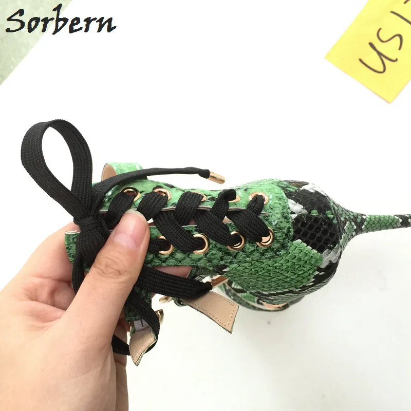Sorbern/Зеленые босоножки из змеиной кожи на тонком высоком каблуке женская обувь