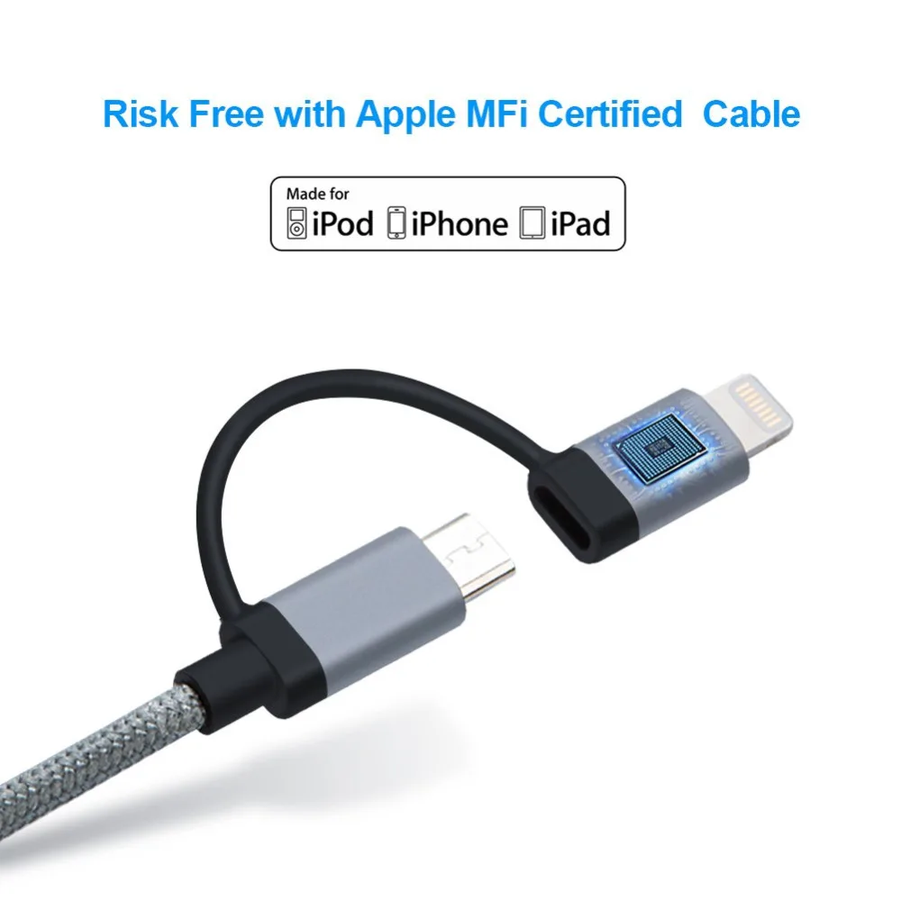 Кабель Lightning 2 в 1 [сертифицирован MFi] кабель CableCreation 0 8 футов и Micro USB для кабеля