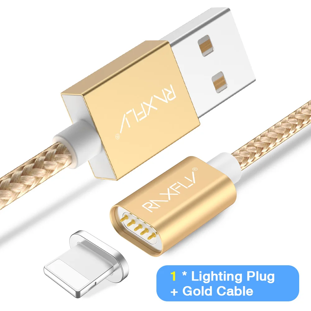 Golden Lighting IOS Магнитный зарядный кабель RAXFLY для samsung Note 8 9, кабель Micro usb type-C, Магнитный зарядный кабель USB для iPhone XS Max - Цвет: Golden Lighting IOS