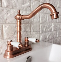 antique red copper deck mount two hole basin sink faucets double handles bathroom vessel sink faucet brg043