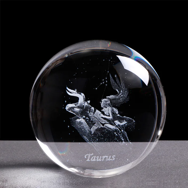 Taurus 3D Хрустальные Знаки зодиака шар лазерная гравировка созвездия стеклянный шар украшение дома День рождения кулоны со знаками Зодиака стеклянный шар 8 см - Цвет: Taurus