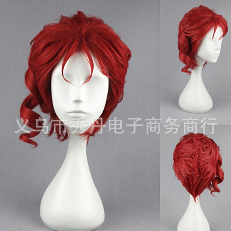 JoJo невероятное приключение Kakyoin Нориаки парик Косплэй красный вьющиеся короткие