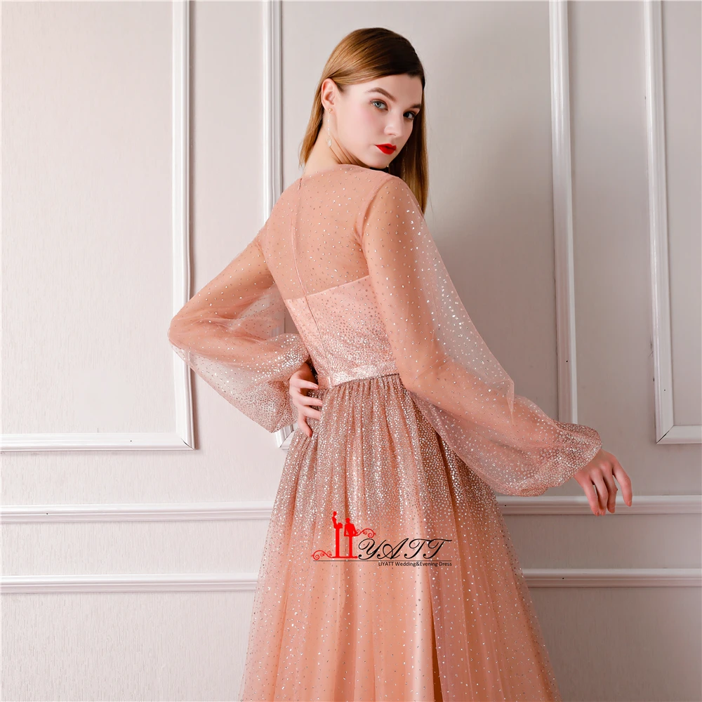 LIYATT 2018 New Collection Arrival Dusty Pink Shinny Vintage Arabic Princess Long Sleeves Formal Evening Prom Dress Women Gowns | Свадьбы и