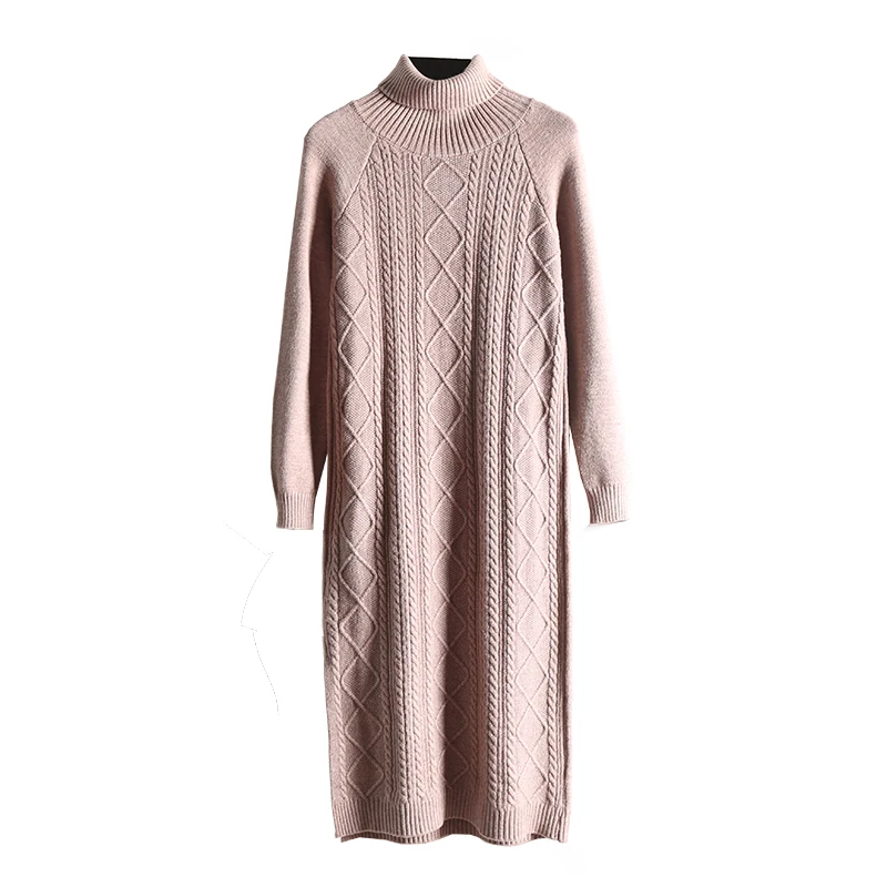 Vadim Women Dress Solid 2020 Winter New Women's Knit Slim Long Bag Hot Sale Wool Hip Cashmere Split High Collar Sleeve Female | Женская