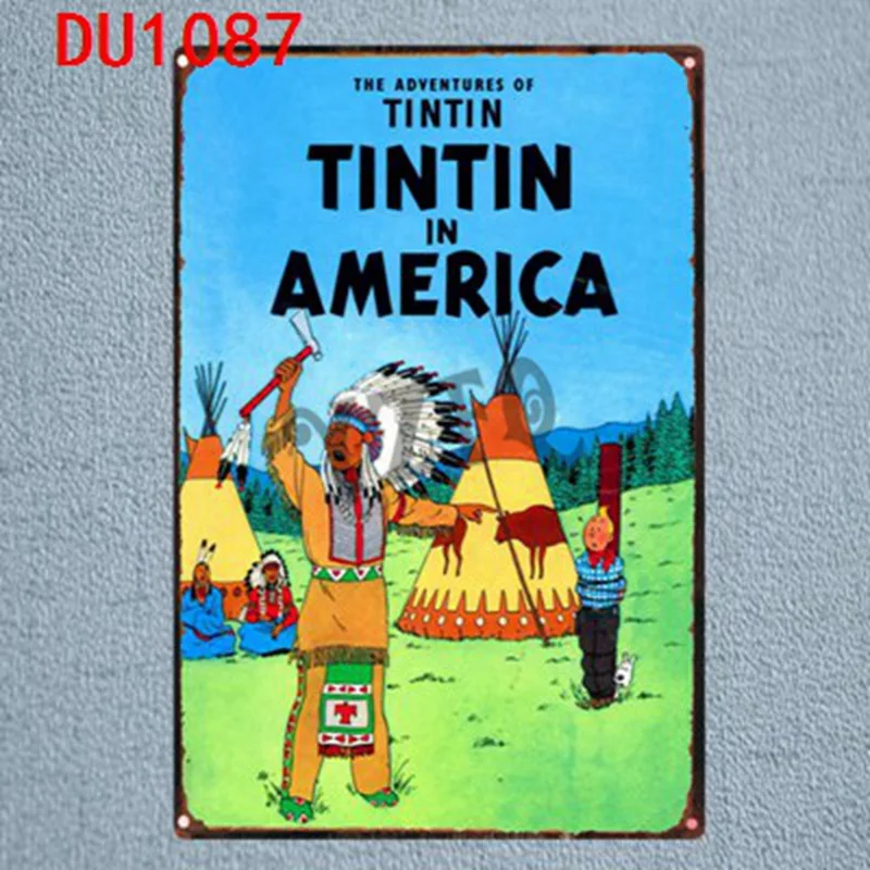 Tintin мультфильм оловянные знаки металлическая пластина настенный паб детская комната Домашний декор вечерние Винтаж Железный плакат Куадрос DU-1253 - Цвет: DU1087