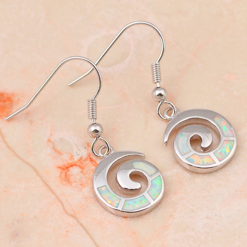 Шок дизайн Висячие серьги для женщин Белый огненный опал Серебро штамп Модные