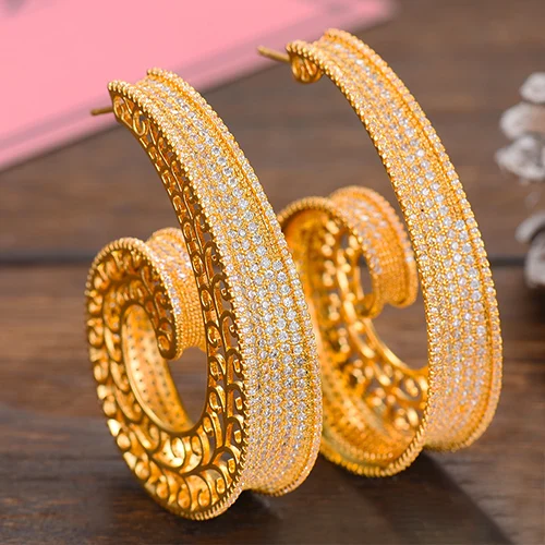 Gold GODKI Роскошные серьги-кольца в виде улиток из раковины с кубическим цирконием для женщин, свадебные Круглые круглые серьги-кольца в Дубае - Окраска металла: Gold