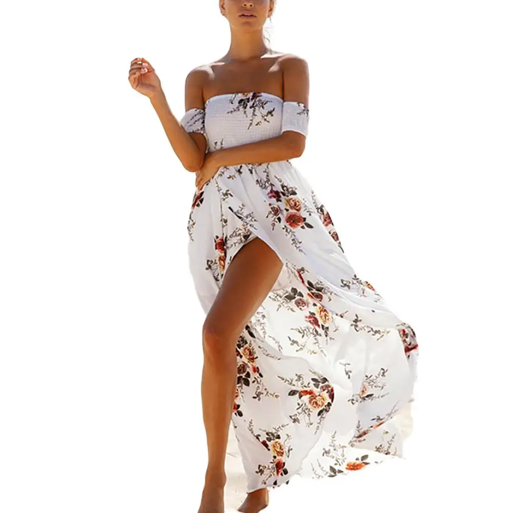 Somen Summer Dress Boho Women Off Shoulder Floral Print Beach Maxi | Женская одежда