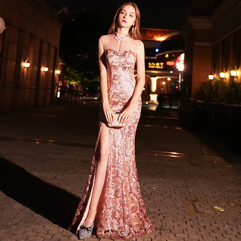 Sexy Mermaid Evening Dress Robe Longue Vestido De Festa High Neck Dresses Long 2019 Party Gowns Soiree | Свадьбы и торжества