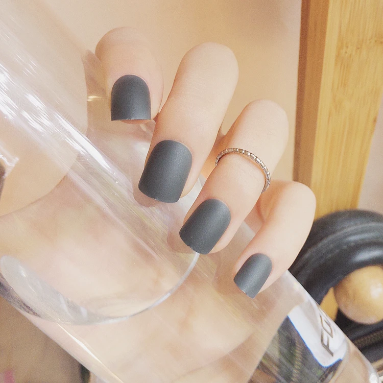 Высококачественные модные матовые серые однотонные накладные ногти 24 шт. с клеем