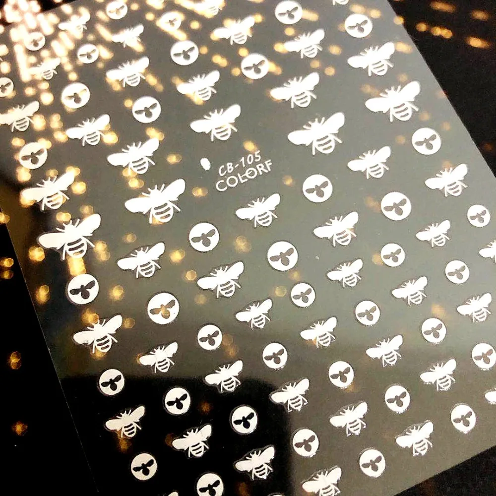 

CB series CB-105 BEES BIRDS Black White Gold Silver letters 3d nail art stickers decal template diy nail tool decorations