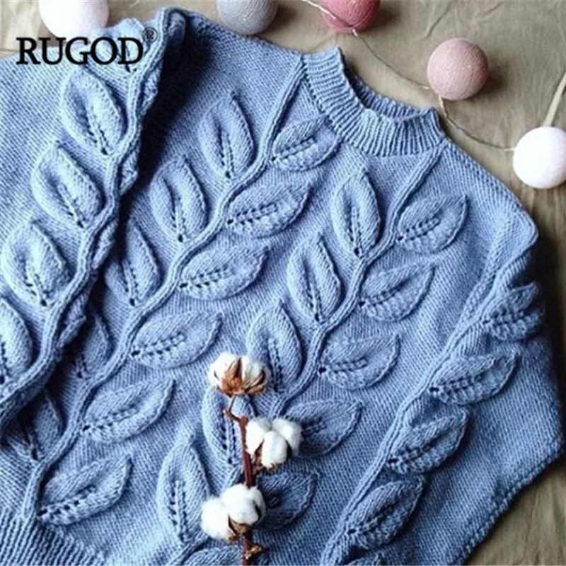 RUGOD 2020 Autumn Winter Warm Knitted Pullover Women Elegant Leaves Pattern Knitwear Sweater Female Coat Outwear | Женская одежда