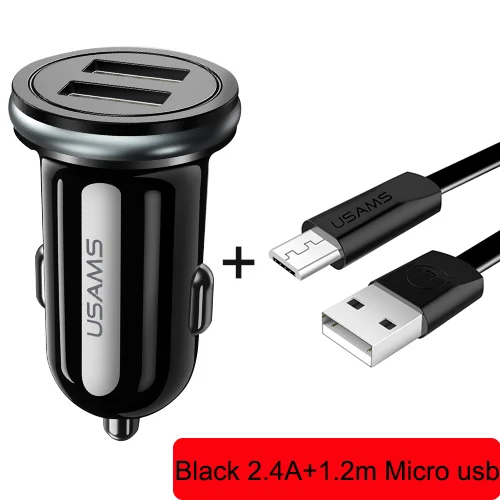 Black with micro usb USAMS автомобильное зарядное устройство 1,2 A быстрое зарядное устройство M usb type C micro usb адаптивный кабель для зарядки iphone Xiaomi телефон автомобильное зарядное устройство - Тип штекера: Black with micro usb