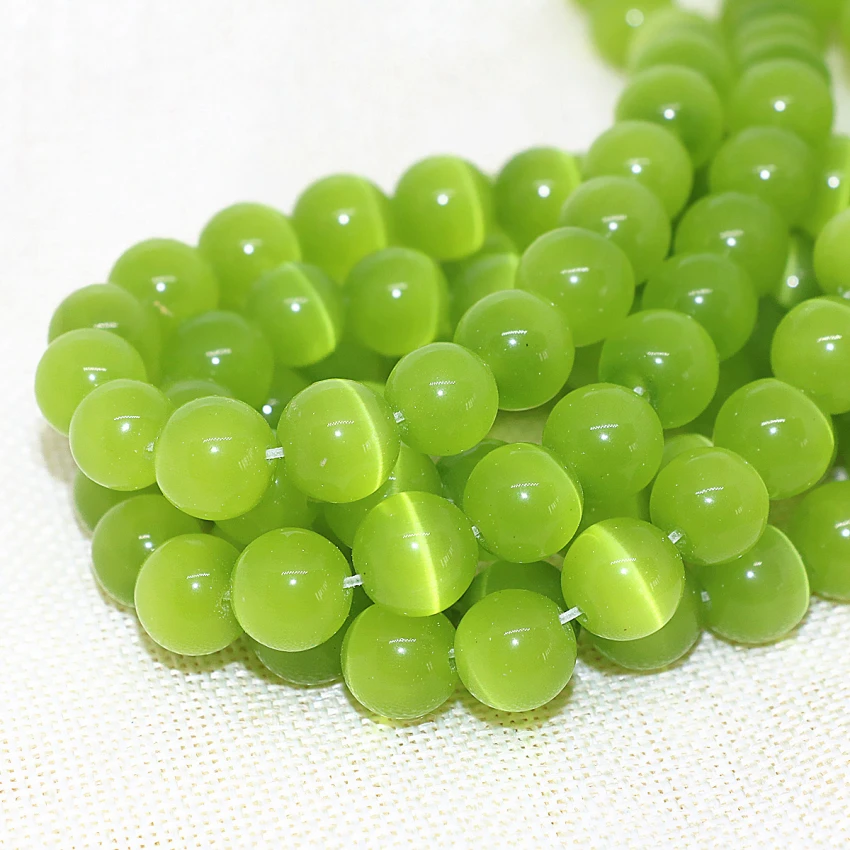 

Unique design high quality lemon green round beads opal cat eyes stone crystal 4,6,8,10,12mm women jewelry making 14inch B1586