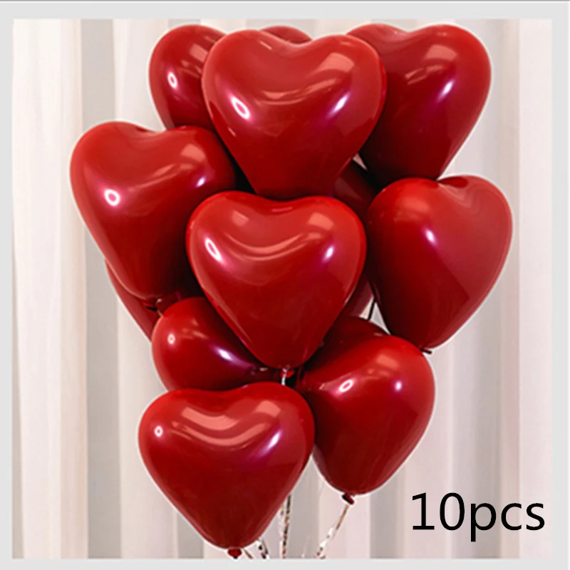 10pcs Рубиновые красные блестящие латексные шары с жемчугом, хромированные металлические конфетти золотого цвета, Свадебные вечерние украшения на День святого Валентина - Цвет: 10pcs