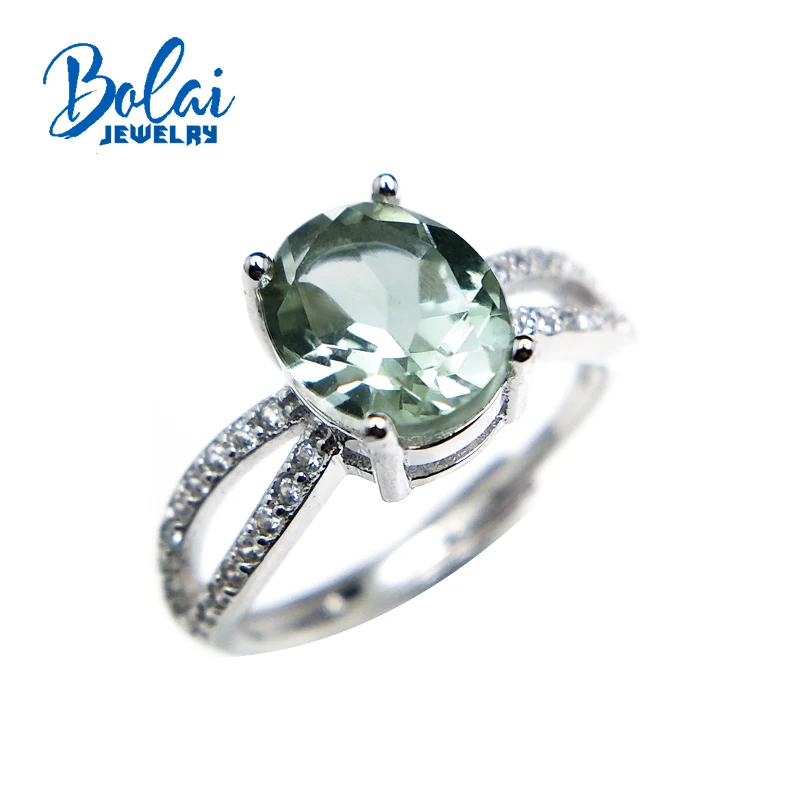 

Bolaijewelry,classical simple style natural green amethyst oval 8*10mm gemstone ring 925 silver jewelry for women wear best gift
