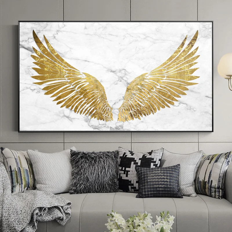 

Abstract Golden Wings Feather Canvas Paintings Wall Art Plakaty i druki do salonu Bedroom Modern Home Decoration Nordic HD