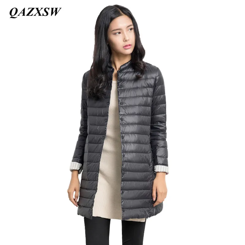 Qazxsw Новый Для женщин зимняя куртка свет мягкий Сверхлегкий тонкий 90% Куртки