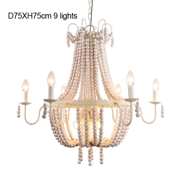 D75XH75cm 9 lights Винтажная/белая/деревянная/бисерная люстра, французская/полусмывная/кухонная люстра, освещение/спальня/кухня/коридор/Детская комната - Цвет абажура: D75XH75cm 9 lights