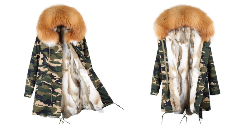OFTBUY камуфляжная Длинная зимняя куртка женская парка воротник из натурального меха енота с капюшоном шуба из натурального кролика Толстая теплая парка