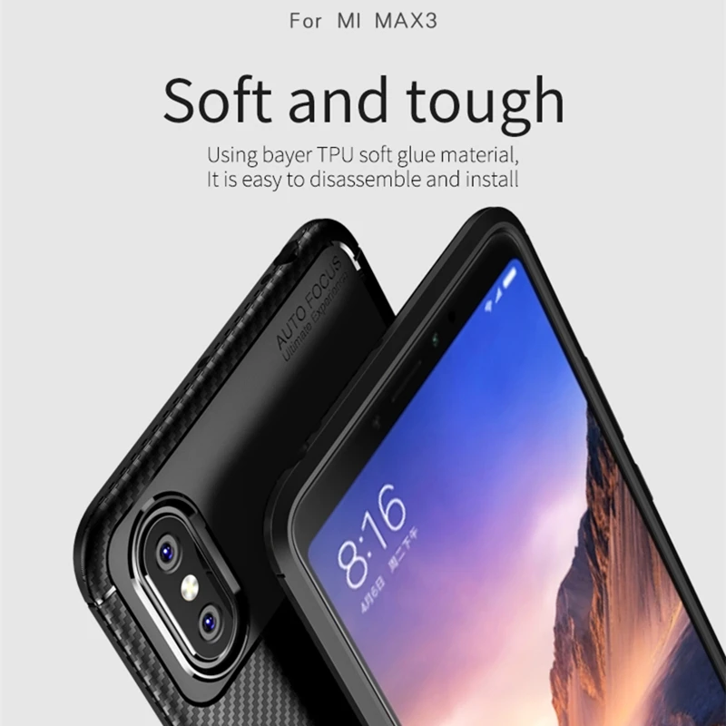 Для Xiaomi mi MAX 3 Чехол IPAKY mi MAX 3 силиконовый чехол ТПУ углеродное волокно задняя гибридная Броня противоударный для Xiaomi mi MAX 3 Чехол