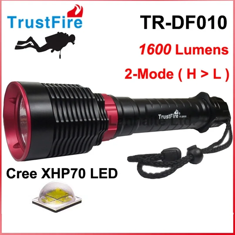 

Водонепроницаемый светодиодный фонарик TrustFire 2021, TR-DF010, 1600 люмен, 100 м, с аккумулятором 26650