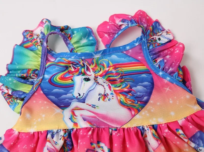 Kids Dresses for Girls Vestidos Summer Backless Cartoon Rainbow Unicorn Party Princess Dress Baby Girl Tutu Costume | Детская одежда и