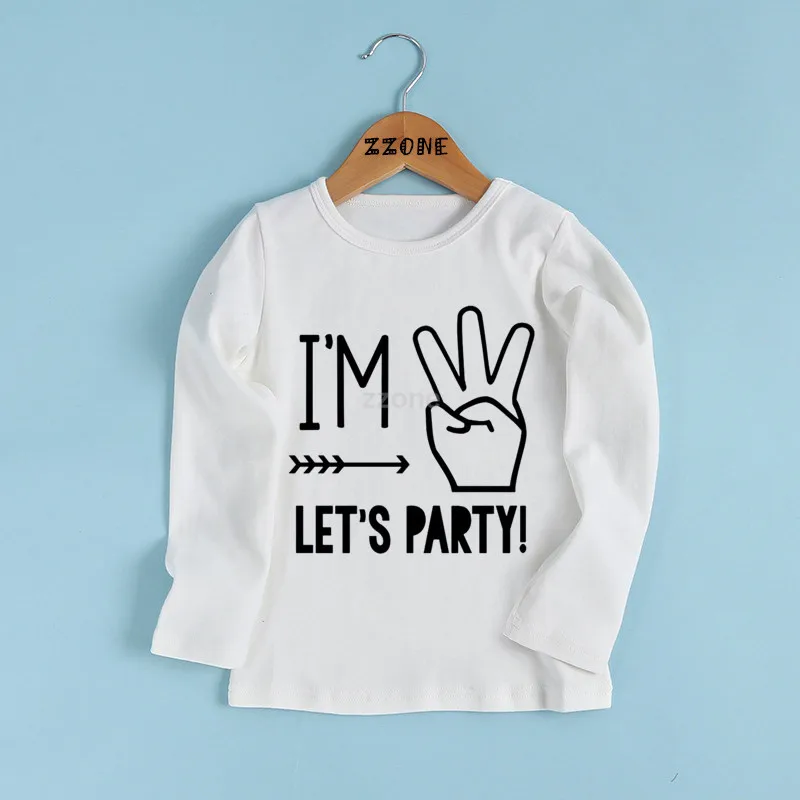 I'm 1/2/3/4/5 Let's вечерние принт детская смешная футболка детей в стиле вечеринки в честь Дня рождения Одежда в качестве подарка для мальчиков и девочек, футболка с длинными рукавами, LKP5214