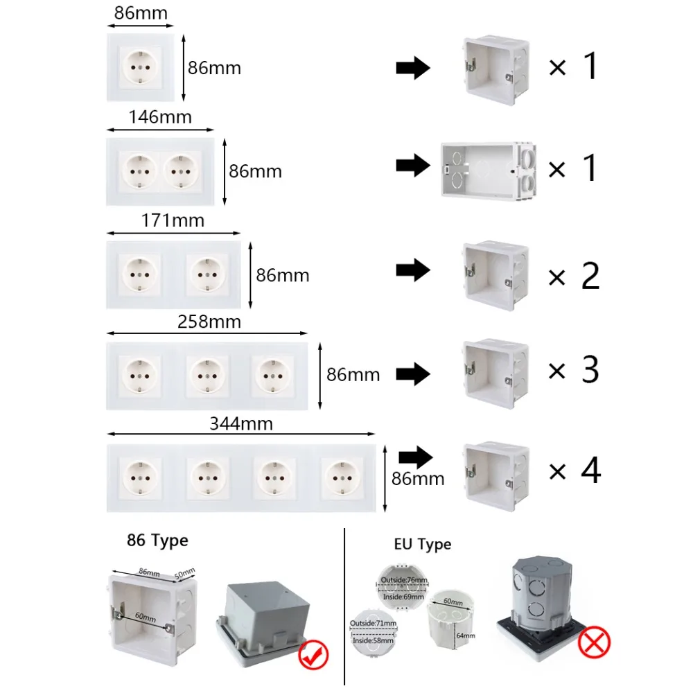 Электрическая розетка + USB ТВ RJ45 HDMI Тройная Pop настенная закаленное стекло панели