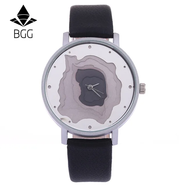 Новые дизайнерские креативные модные часы женские 3D полы циферблат кожа