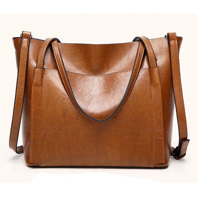 Роскошная женская сумка из вощеной кожи Повседневная большая спилка женские