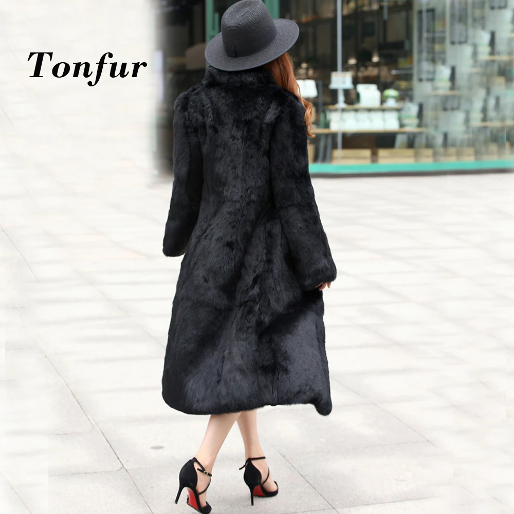 Супер длинная шуба из натурального кроличьего меха изготовленная по