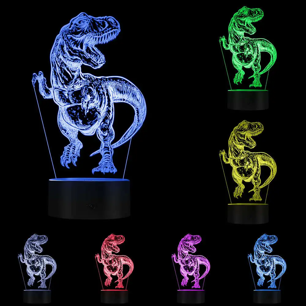 Plastic Base Ручной нарисованный тираннозавр рекс 3D Оптическая иллюзия ночной Светильник T-Rex спальня красочная Ночная лампа Dinaosaur светильник ing Art dinino подарки - Цвет: Plastic Base