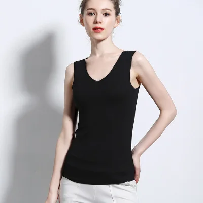 Black-V-neck Высококачественный Летний Топ для женщин без рукавов Тонкий v-образный вырез безрукавка бесшовный жилет весенний Бюстье Топы женские Мягкие майка женская майка с тонкими бретелями - Цвет: Black-V-neck